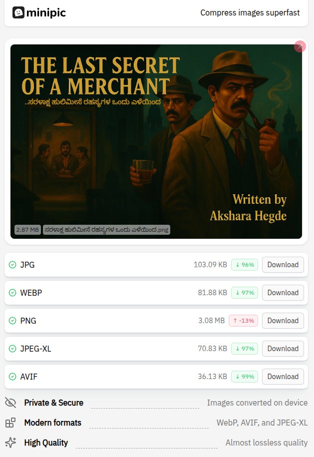 Akshara Hegde - oss/acc (@akshara_dev) on Twitter photo all images of my next detective story is compressed using minipic.app by <a href="/fayazara/">Fayaz Ahmed</a>
i use most of the tools developed by him - imbox, minipic, feedful, appydev, hawa. all images of my next detective story is compressed using minipic.app by <a href="/fayazara/">Fayaz Ahmed</a>
i use most of the tools developed by him - imbox, minipic, feedful, appydev, hawa.