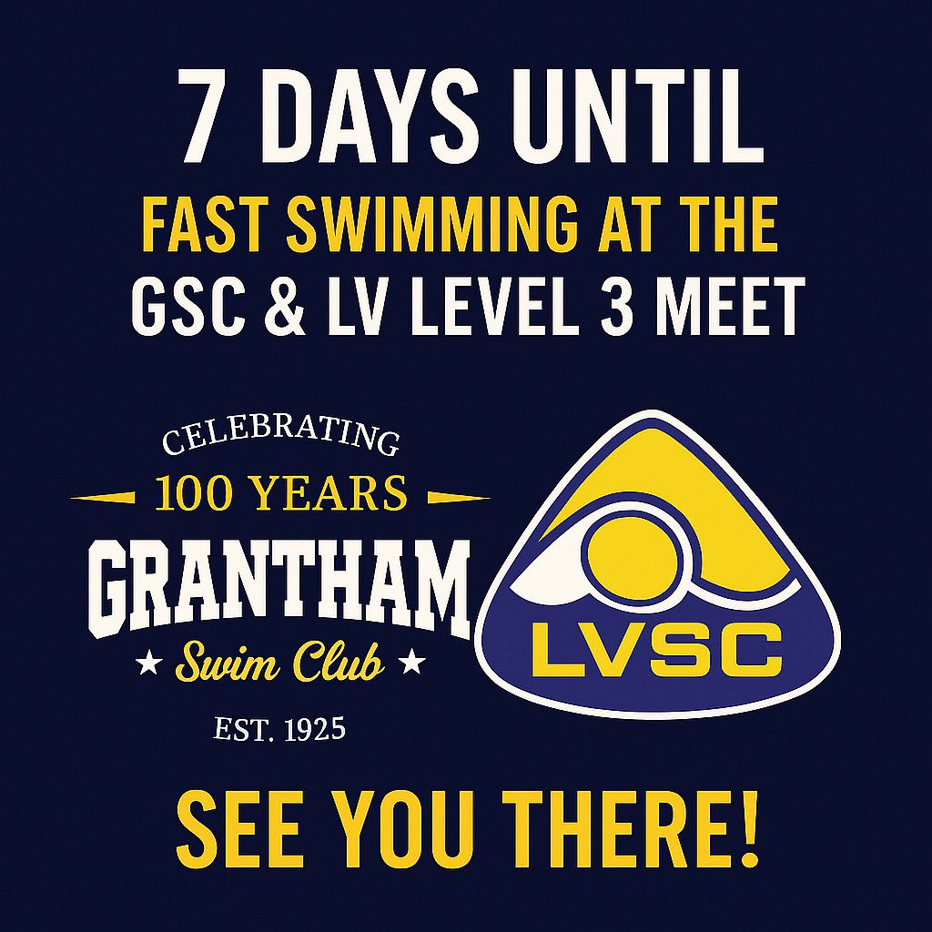 One more week until our LV &amp; GSC joint meet

Looking forward to welcoming everyone to Grantham Meres Leisure centre

swim-club.org/AOE/2025/GSCVu…