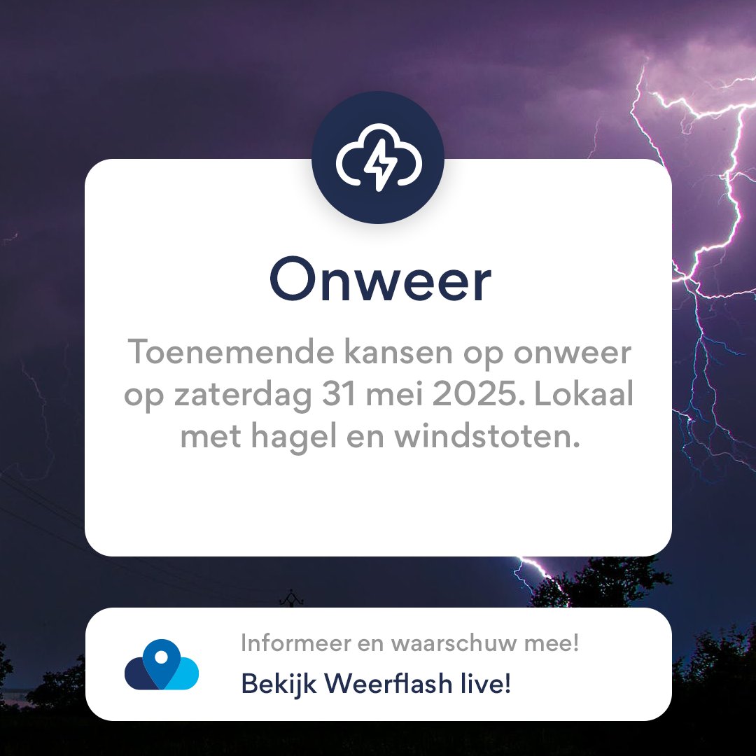 Mogen we het onweerseizoen openen? Vandaag sterke onstabiliteit over een deel van de Lage Landen met een toenemende kans op fel #onweer later vandaag. Waar kunnen we dat beter gaan volgen dan op #Weerflash? Meldingen vanuit een community van tienduizenden gebruikers! #meteo