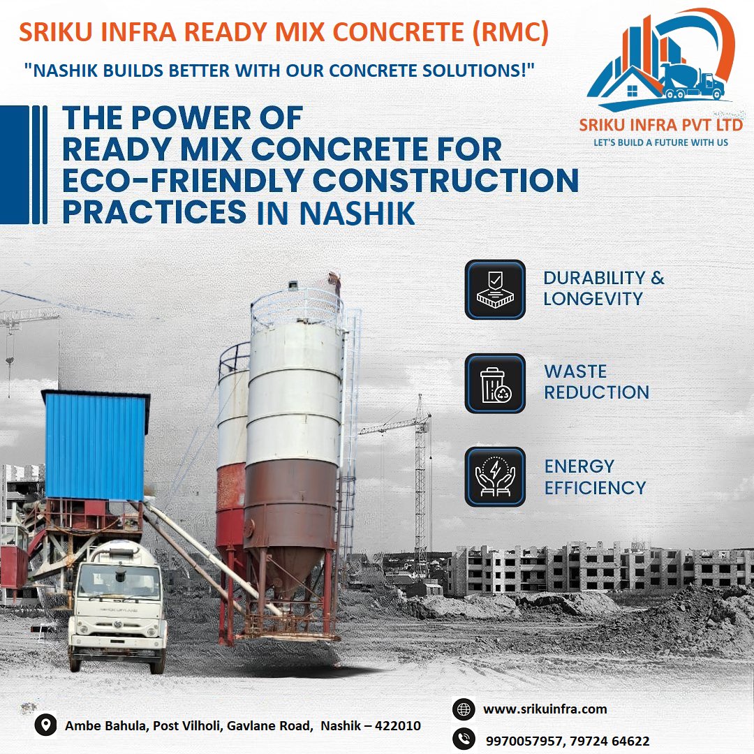 SrikuInfra's tweet photo. #Nashik Builds Better with Sriku Infra #ConcreteSolutions! Contact  99700 57957, 79724 64622 today for a quote for your #RMC needs! #RMCNashik #QualityConstruction #NashikBuilders #RoadToStrength #BuildSmart #ConcreteSolutions #NashikBuilders #Construction #RMC #QualityConcrete https://t.co/GVxeFOffmf
