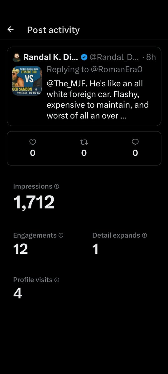 A Ringing Endorsement, Baby.

I’m your boy <a href="/Randal_Dickman/">Randal K. Dickman</a> — and dammit, I am good enough.

All I need is 1 of those 4 profile visits to be the one. One person. One plug. And we’re booking the Main Event for the last two episodes of <a href="/RichDickmanShow/">The Rich Dickman Show</a>, Episode 300 and the Grand