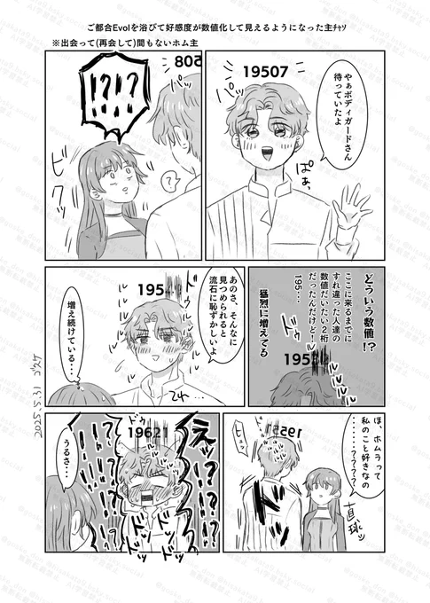 恋深 ご都合Evolを浴びて好感度が数値化して見えるようになった主チャソ
※出会って(再会して)間もないホム主 