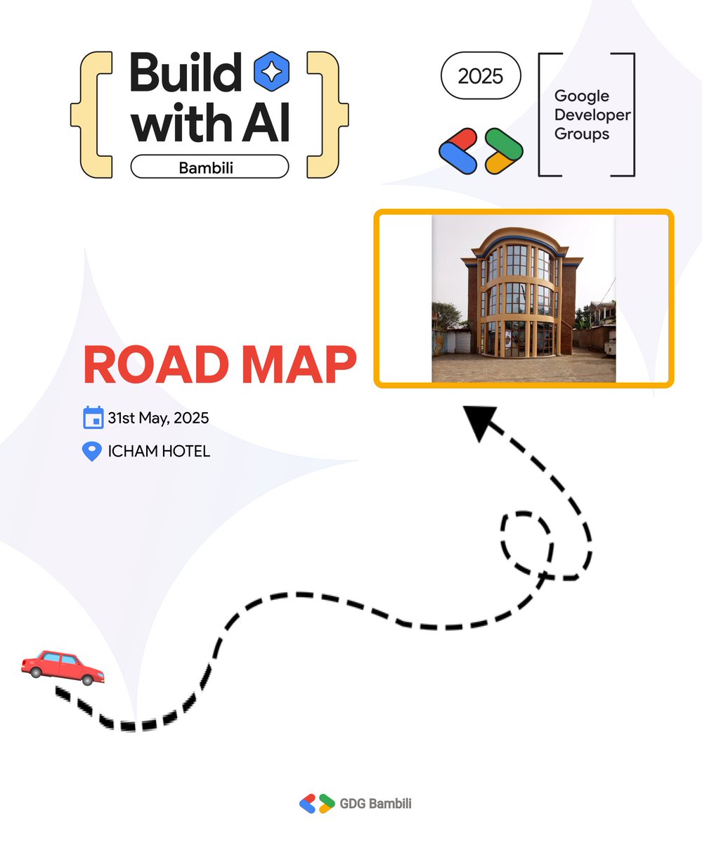 🚨 ALL ROADS LEADING TO ICHAM 🎉

We hope you all have an amazing Build with AI Saturday. Come ready to learn and be filled with new opportunities ✨️✨️

📍 Icham Hotel, Bambili
⏰ Starts at 9:00 AM sharp
💻 Bring your laptops for hands-on sessions

See you soon!