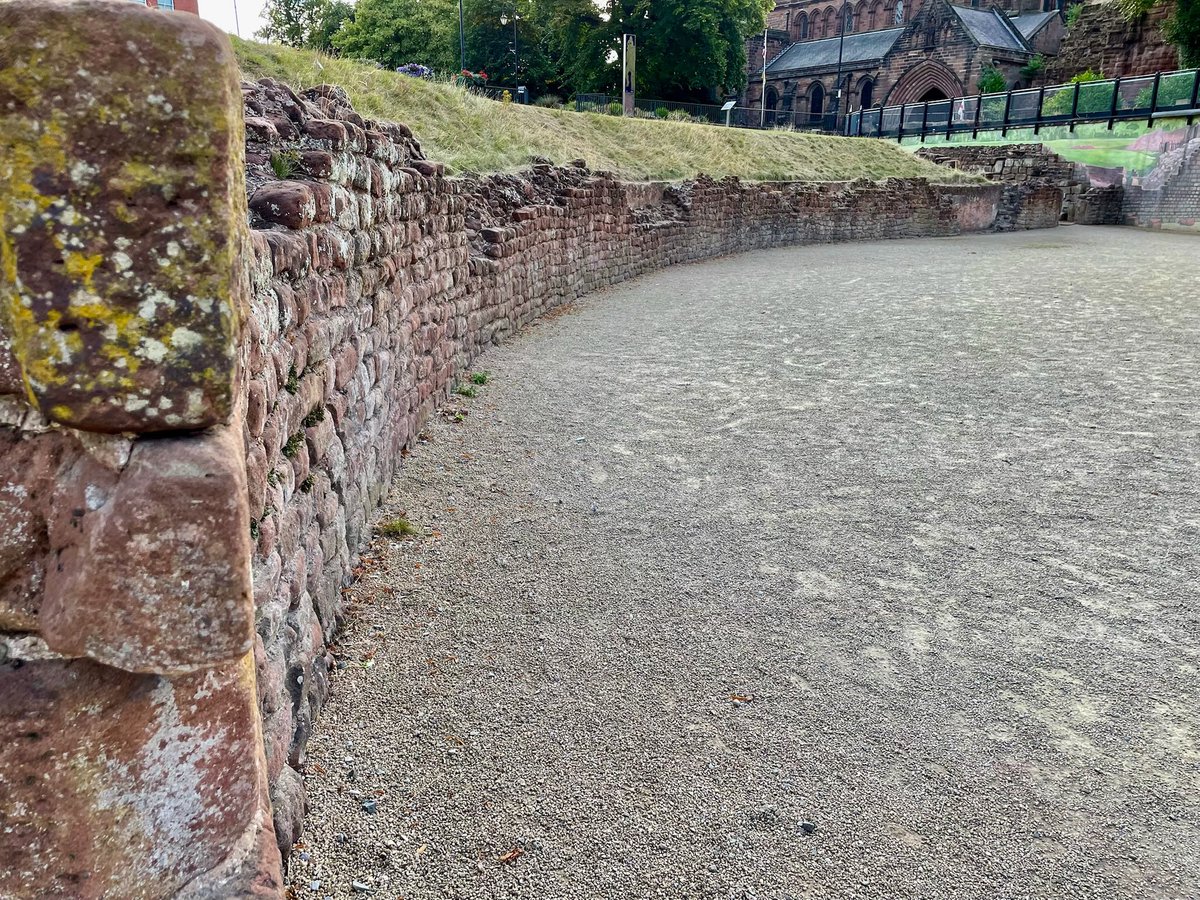 The remains of the Roman amphitheater at Chester. The amphitheater could sit around 7000 spectators and was the largest in Britain. Only two fifths of the site are currently visible. 📸 My own. #RomanSiteSaturday #RomanBritain #Chester