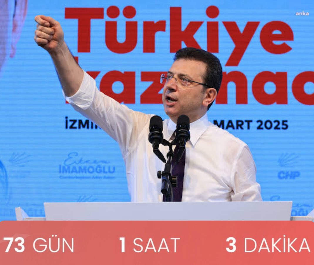 Ben Ekrem İmamoğlu.

Yıllar boyunca iktidarın kontrolünde bir muhalefet yürütmesi için CHP’nin başına getirilen Kemal Kılıçdaroğlu’nu partiden tasfiye edip, CHP’yi gerçek bir muhalefet partisine dönüştürerek iktidar yolunu açtığım için, 73 gündür tutukluyum!