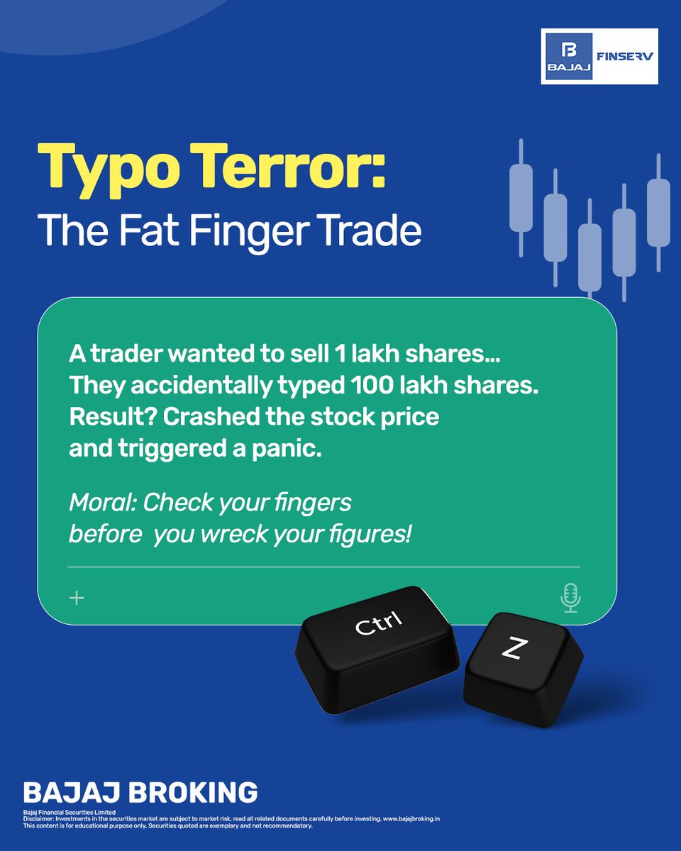 BajajBroking's tweet photo. One extra zero, and boom — portfolio bhi gaya, peace bhi.
#FatFingerTrade #TradingErrors #PortfolioCrash https://t.co/ogf8LIoXVq