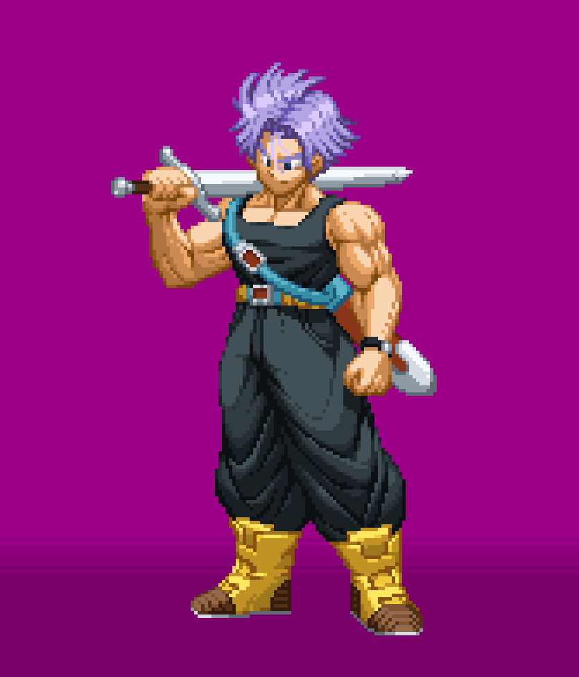 PanshPixel's tweet photo. I made a Trunks sprite (Cliff portrait style in Hyper dbz) 🫡 #Pixelart #DragonBallZ https://t.co/Vi1mPn5pHk