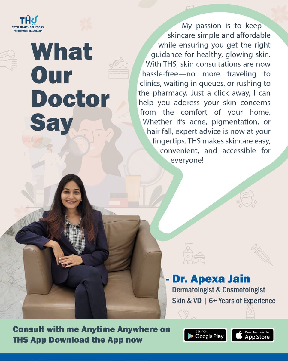 THS_care's tweet image. 💆‍♀✨ Dr. Apexa Jain on making skincare simple &amp;amp; stress-free with THS!

#TotalHealthSolutions #SkincareMadeEasy #ConsultFromHome #HealthySkin #Dermatology #DownloadNow