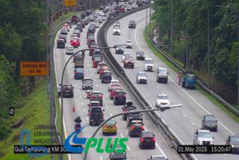 Laporan trafik semasa (31/5/2025 | 3.22PM) 

#peraktu LEBUHRAYA PLUS: Jangkakan kelewatan dari Tapah ke Gopeng disebabkan kereta rosak di KM305.1 yang menghalang lorong kiri.