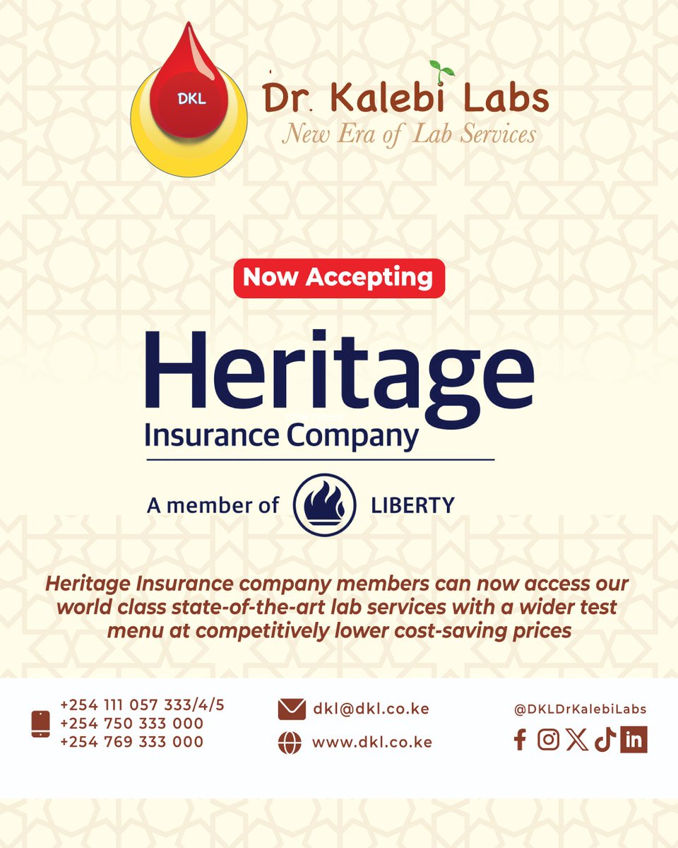 DKL Dr. Kalebi Labs (@dkldrkalebilabs) on Twitter photo ๐ ๐ฌ๐๐๐๐๐๐๐ ๐ต๐๐๐! ๐ฃ ๐๐ฟ. ๐๐ฎ๐น๐ฒ๐ฏ๐ถ ๐๐ฎ๐ฏ๐ (๐๐๐) ๐ถ๐ ๐ป๐ผ๐ ๐ฒ๐บ๐ฝ๐ฎ๐ป๐ฒ๐น๐ฒ๐ฑ ๐๐ถ๐๐ต ๐๐ฒ๐ฟ๐ถ๐๐ฎ๐ด๐ฒ & ๐๐ฟ๐ถ๐๐ฎ๐บ ๐๐ป๐๐๐ฟ๐ฎ๐ป๐ฐ๐ฒ๐!
Weโre delighted to announce that members of Heritage Insurance and Britam Insurance can now access our homegrown ๐ ๐ฌ๐๐๐๐๐๐๐ ๐ต๐๐๐! ๐ฃ ๐๐ฟ. ๐๐ฎ๐น๐ฒ๐ฏ๐ถ ๐๐ฎ๐ฏ๐ (๐๐๐) ๐ถ๐ ๐ป๐ผ๐ ๐ฒ๐บ๐ฝ๐ฎ๐ป๐ฒ๐น๐ฒ๐ฑ ๐๐ถ๐๐ต ๐๐ฒ๐ฟ๐ถ๐๐ฎ๐ด๐ฒ & ๐๐ฟ๐ถ๐๐ฎ๐บ ๐๐ป๐๐๐ฟ๐ฎ๐ป๐ฐ๐ฒ๐!
Weโre delighted to announce that members of Heritage Insurance and Britam Insurance can now access our homegrown