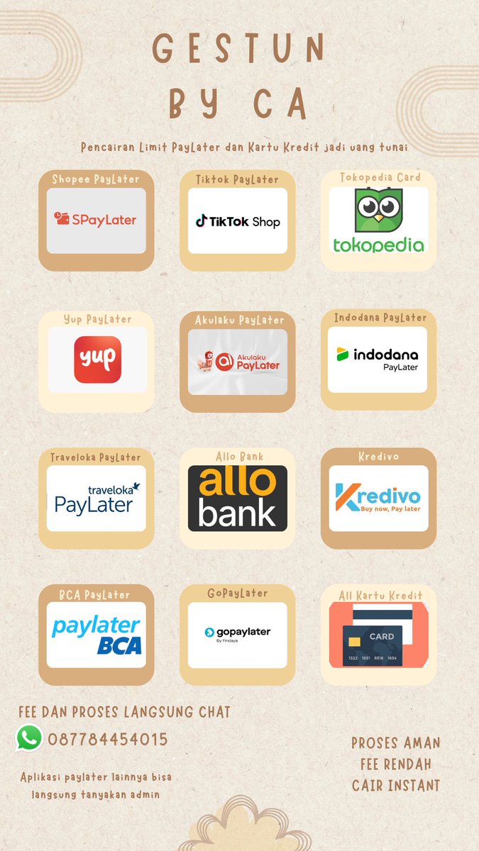 patheticgall's tweet photo. Mau gestun atau tarik limit di GestunbyCa! Bisa cairin Akulaku, Kredivo, Yup, Honest, Atome, GoPayLater, Indodana, Tokopedia Card, dan semua jenis kartu kredit dan aplikasi paylater. Proses cepat, aman, dan terpercaya. Yuk, chat aku sekarang! #zonauang https://t.co/neHQRhi81L