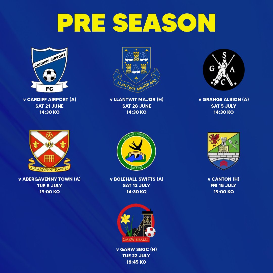 3 week countdown until our Pre-season gets underway ahead of the new season!

Below you can find the dates and kick-off times of all our schedules matches, venues will be announced ahead of time. 

#UpTheClun