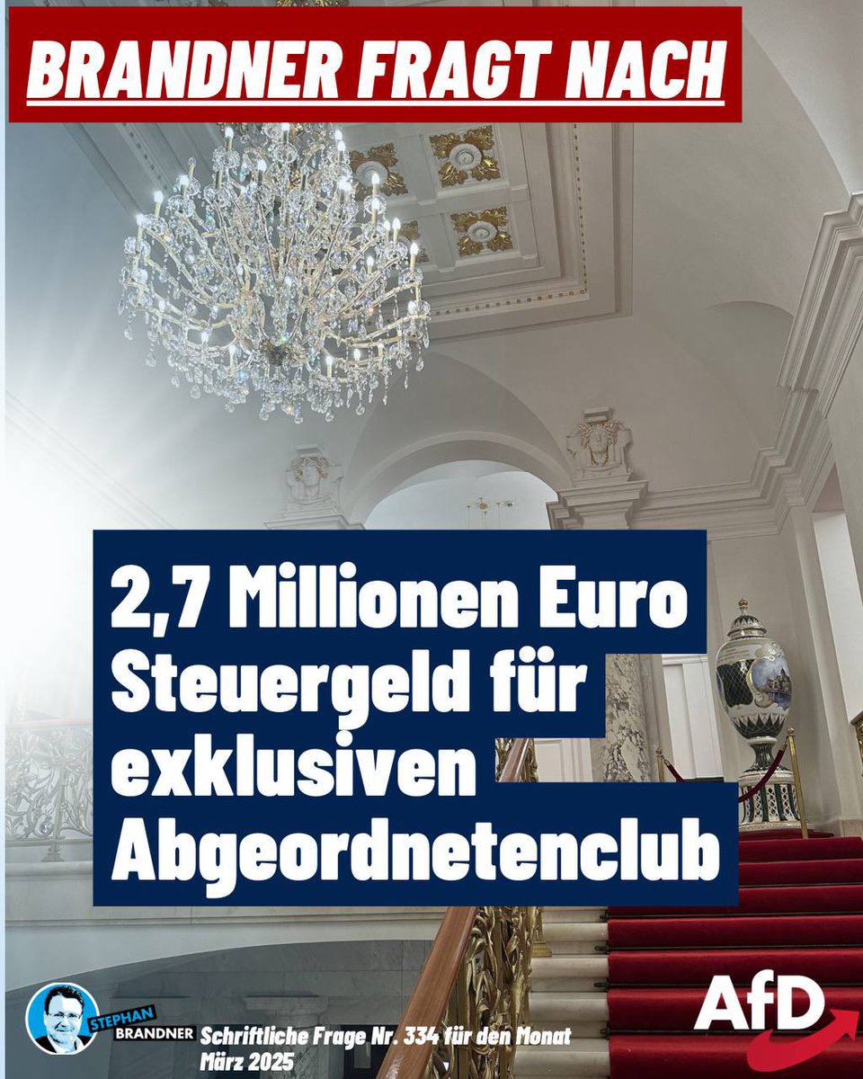 Nicht zu fassen... 😳
Steuermittel für die Deutsche Parlamentarische Gesellschaft:
In welcher Höhe wurde die Deutsche Parlamentarische Gesellschaft durch die Bundesregierung jährlich... 🔍 
👉brandner-im-bundestag.de/anfragen/schri…