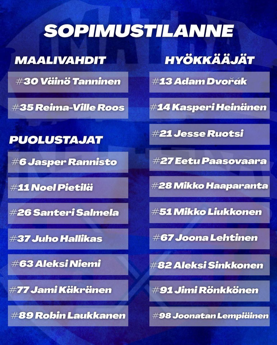 Imatran Ketterän tämän hetken sopimustilanne 🔥

Kausikorttitarjous voimassa vielä TÄMÄN päivän ajan! Toukokuun ajan istumakausikortit riveille 1-3 sekä seisomakausikortit -50% alennuksella. Kausari ostoksille pääset osoitteessa kettera.net 😎

#ketterä #mestis