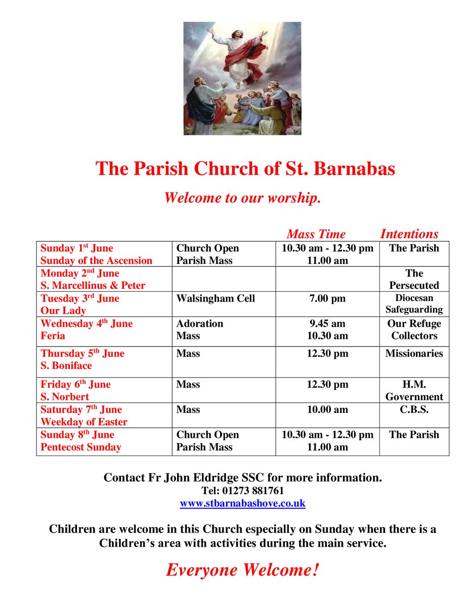 Here are the times for the church to be open for private prayer and Masses for the upcoming week.
#ChichesterDio #churchofengland #stbarnabas #hove #Sussex #ChiCathedral