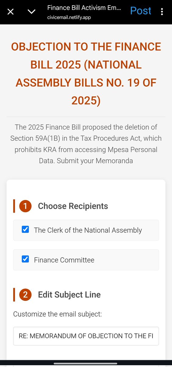 I justice signed, the site is still up and sends your rejection straight to the parliaments email. Lets do this for Njeri
#FreeRoseNjeri 
#RejectFinanceBill2025
