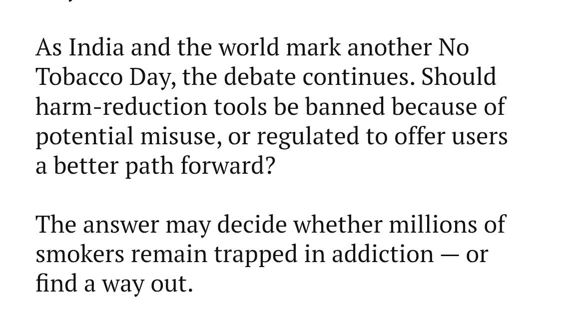 vapeindia's tweet photo. On World No Tobacco Day, an article quoting AVI asks an important question on India's vape ban. #WNTD 

https://t.co/WQF3CFDOam https://t.co/eXajx6L5Bb
