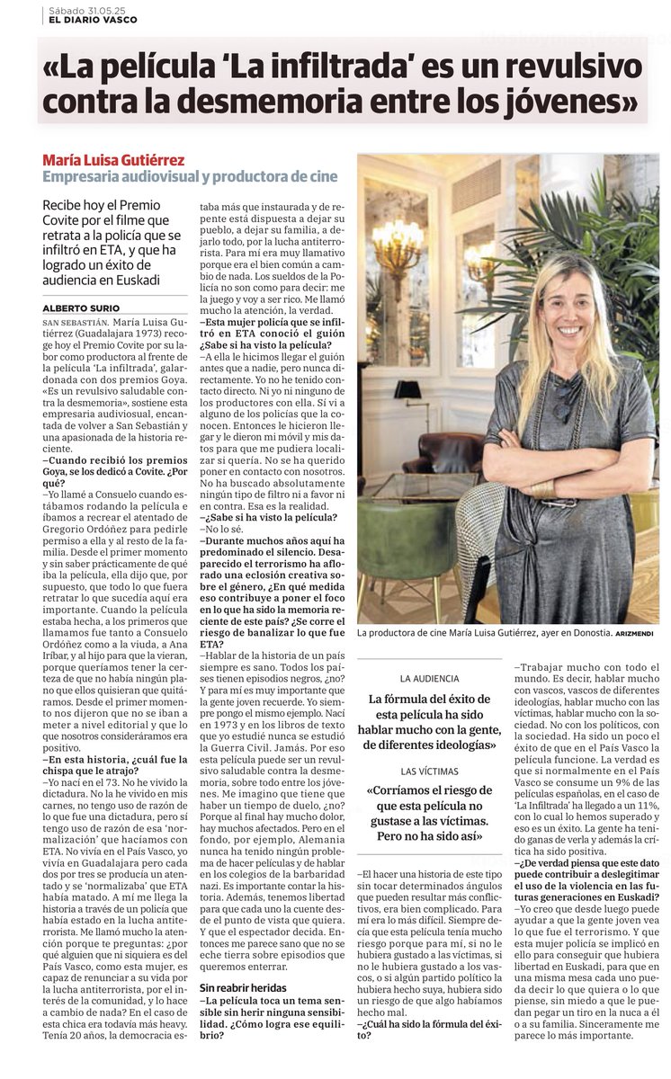A menudo se afirma, quizá con demasiada ligereza, que los jóvenes no tienen interés en conocer lo que fue ETA.

'La Infiltrada' ha demostrado lo contrario: que sí quieren saber lo que ocurrió.

Y eso, para nosotras, las víctimas, es una inmensa alegría.