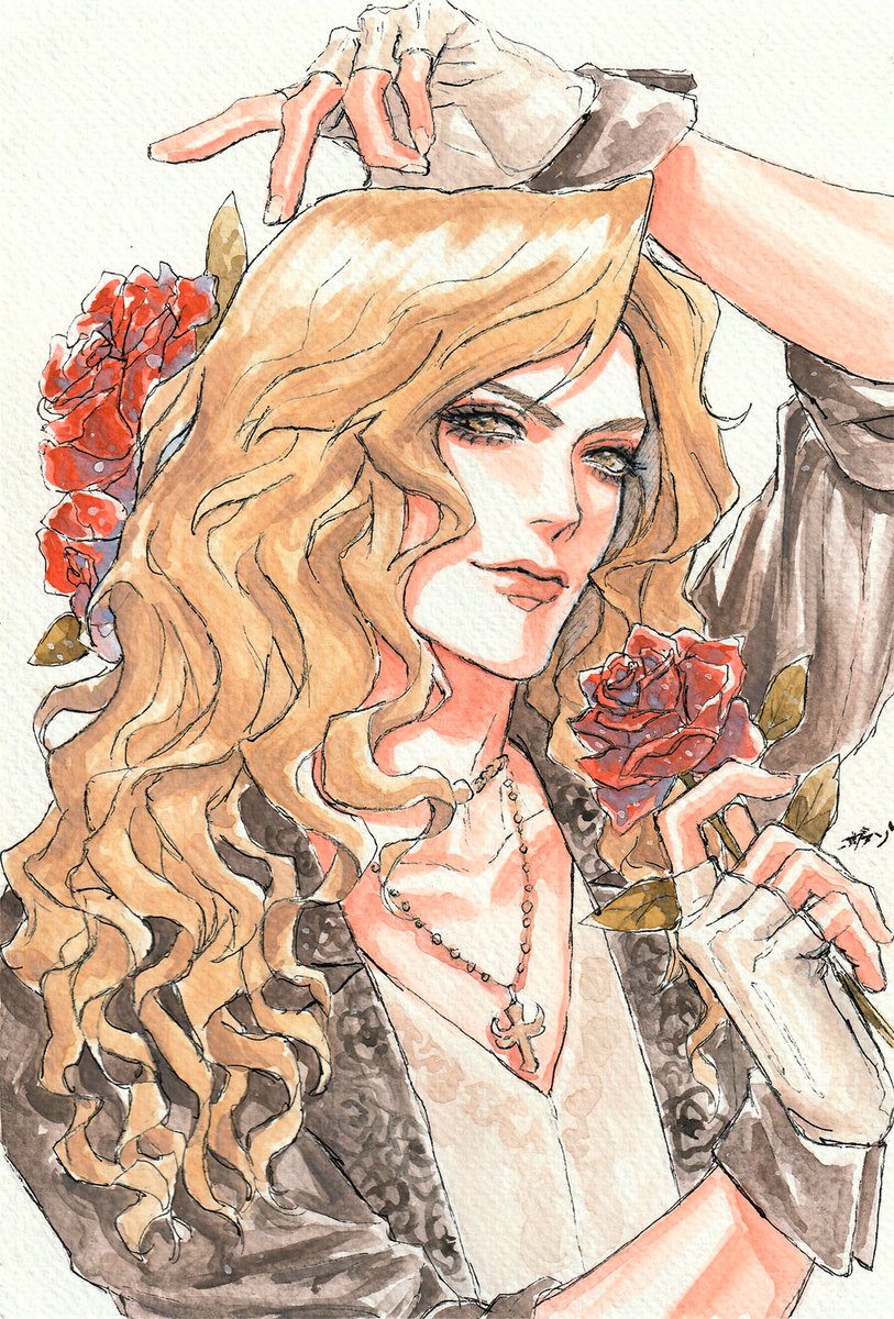 Vanreito's tweet image. I drew this as a gift for Kamijo さん for having a concert in Mexico after so many years. 

I hope to see him live on stage again !!
Dreams come true 🌹🎶(❁´◡`❁)

#KamijoinMexico #KAMIJO @KamijoOfficial