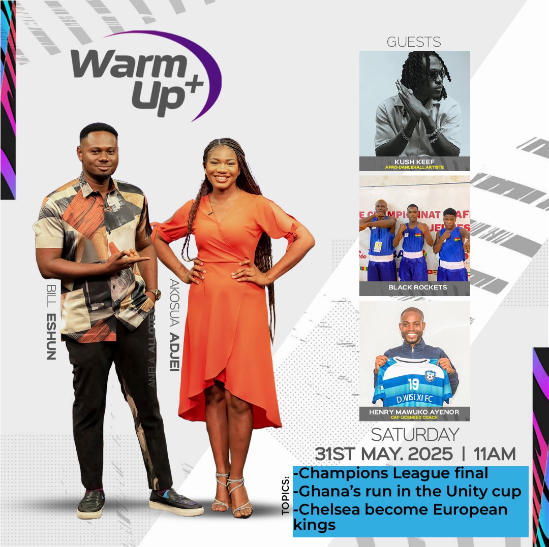 Your weekend is sorted with #WarmUpPlus.

Join <a href="/Bill_Eshun/">Billino</a> and <a href="/Akosua__Adjei/">Akosua Adjei</a> alongside their guests for an unforgettable episode of #WarmUpPlus on <a href="/tv3_ghana/">#TV3GH</a> 

#3Sports