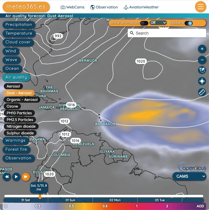 Saharan dust from Africa reaches the Caribbean