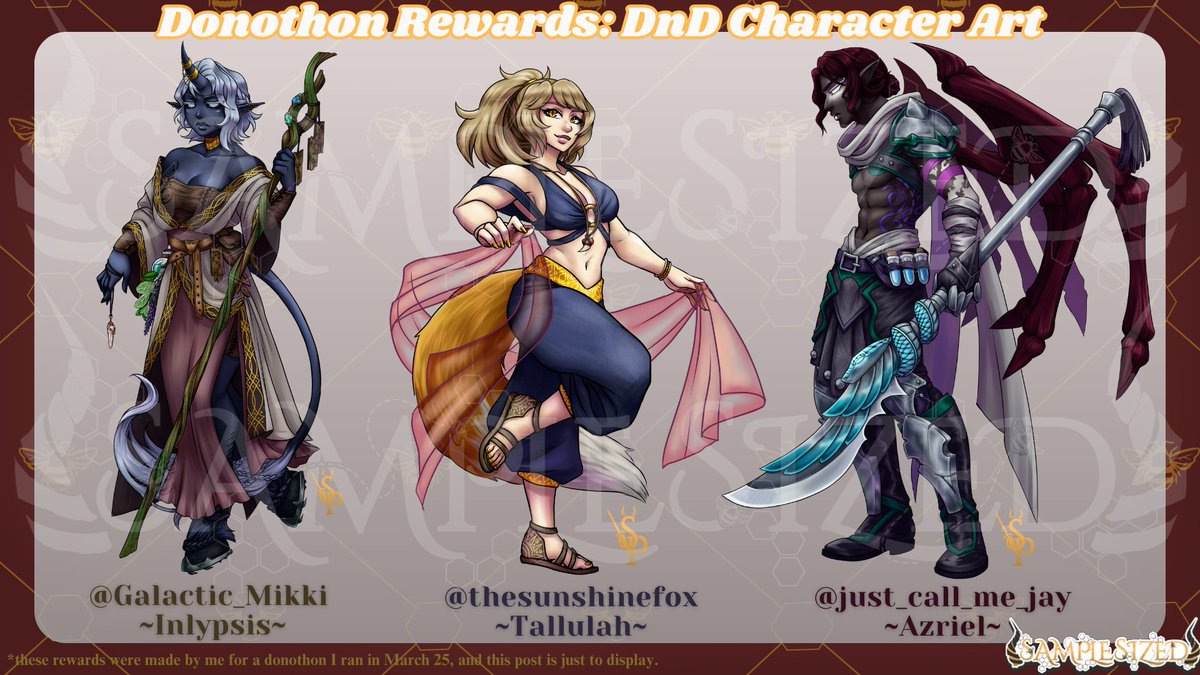 SamPleSized | PNGtuber | comms limited (@samplesizeda) on Twitter photo Next Set of Donothon Rewards finished. I love drawing DnD Characters, so this was a fun set to do. /just_call_me_jay /thesunshinefox and <a href="/GalacticMikki/">πππ₯ππππ’π ππ’π€π€π’πΎ ππ€</a>
Next to look forward to will be an armor design and some metal posters.
#DnD #ocart #art #ttrpg #fanart Next Set of Donothon Rewards finished. I love drawing DnD Characters, so this was a fun set to do. /just_call_me_jay /thesunshinefox and <a href="/GalacticMikki/">πππ₯ππππ’π ππ’π€π€π’πΎ ππ€</a>
Next to look forward to will be an armor design and some metal posters.
#DnD #ocart #art #ttrpg #fanart