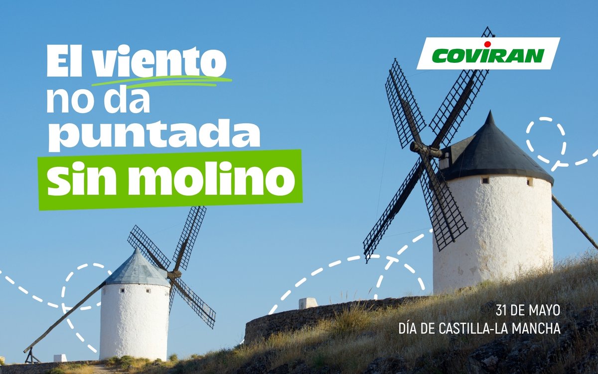 ¡El viento no da puntada sin molino! ¡Feliz día manchegos y manchegas! 🎉

Hoy celebramos el Día de Castilla La Mancha y volvemos a poner en valor la cercanía y la proximidad como eje principal. La Cooperativa cuenta en la comunidad con 107 socios al frente de 124 supermercados.