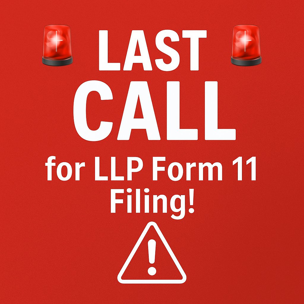 dhanvijaygroup's tweet image. 🚨 LLP Form 11 Filing – Last Call!
📅 Deadline: May 31, 2025

💸 Avoid ₹100/day late fee – even if there’s no business!
✅ Stay compliant. File NOW!

#LLPFiling #Form11 #saturdaymorning  #SaturdayVibes #MIvsGT #RecordBreakingKhaleja4K #MyntraEORSisLive #Dollar #ChampionsLeague