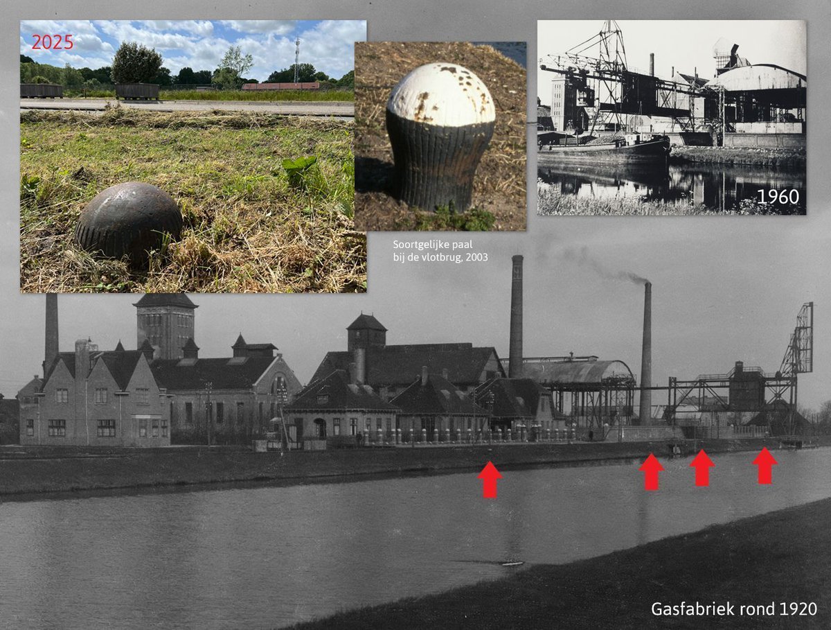 Door maaiwerkzaamheden aan de Helderseweg in #Alkmaar kwam weer een stukje lokale geschiedenis bloot te liggen. Een meerpaal van de voormalige gasfabriek was namelijk weer even te zien. Schepen die steenkool voor de gasfabriek kwamen brengen legden hier vroeger aan. De helft van