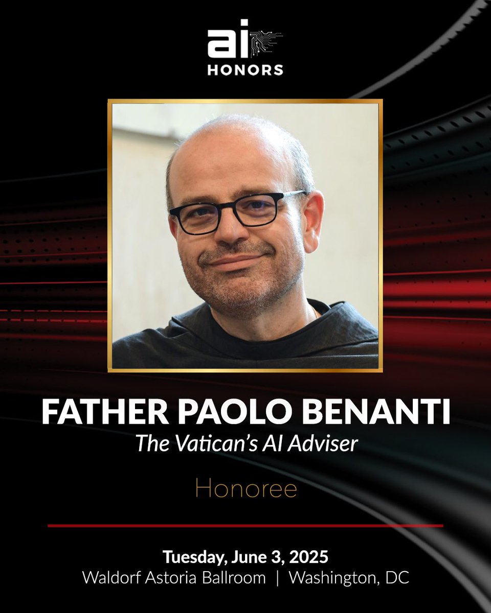 Washington AI Network (@washingtonainet) on Twitter photo Meet Father <a href="/paolobenanti/">Paolo Benanti</a> — the Vatican’s AI adviser.
From the Vatican to the UN, Father Benanti is helping shape a moral framework for AI’s development.
Join us on June 3 at the #AIHonors as we celebrate his powerful contributions to ethical AI. More ➡️ aihonors.us Meet Father <a href="/paolobenanti/">Paolo Benanti</a> — the Vatican’s AI adviser.
From the Vatican to the UN, Father Benanti is helping shape a moral framework for AI’s development.
Join us on June 3 at the #AIHonors as we celebrate his powerful contributions to ethical AI. More ➡️ aihonors.us