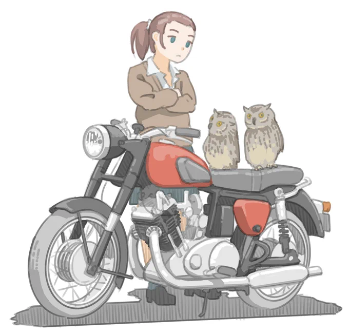 駐輪場のバイクの様子を見に来たらワシミミズクに占拠されていた女子です。 (Panther Model 120 (1964))【再掲】 #バイクJK