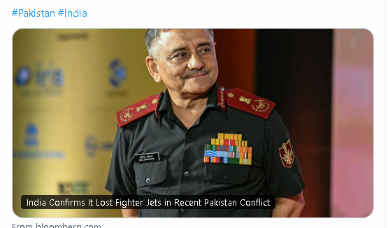 And bhakts are now furious now and asking Govt to fire Anil Chauhan, Chief of defense staff, after he publicly accepted fighter jet loss although he refused to give exact number. now most people and foreign media are accepting Pakistani claim of downing 3 Rafale, 1 Mig-29, and 1