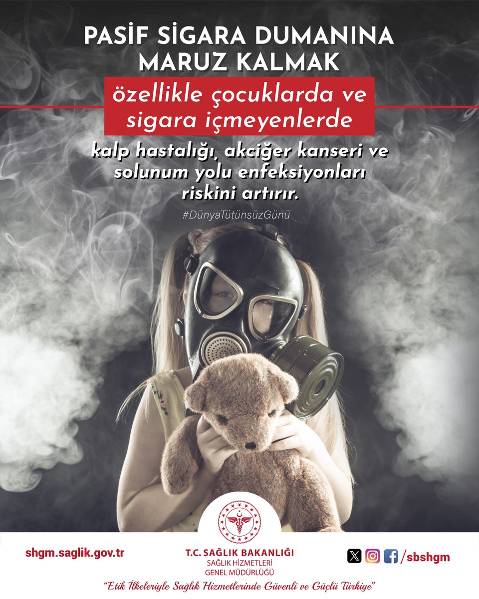 Pasif sigara dumanına maruz kalmak, özellikle çocuklarda ve sigara içmeyenlerde kalp hastalığı, akciğer kanseri ve solunum yolu enfeksiyonları riskini artırır.

#DünyaTütünsüzGünü