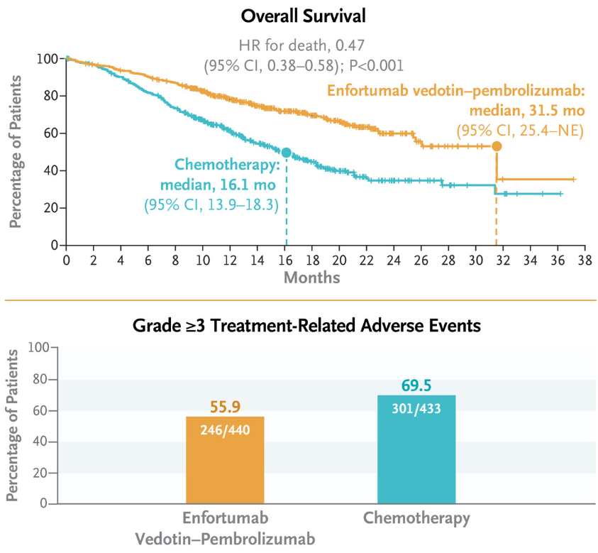 This is what innovation looks like

In advanced bladder cancer, a new treatment (an antibody-drug conjugate + PD1-inhibiting immunotherapy) doubled survival vs. chemotherapy, with fewer serious side effects