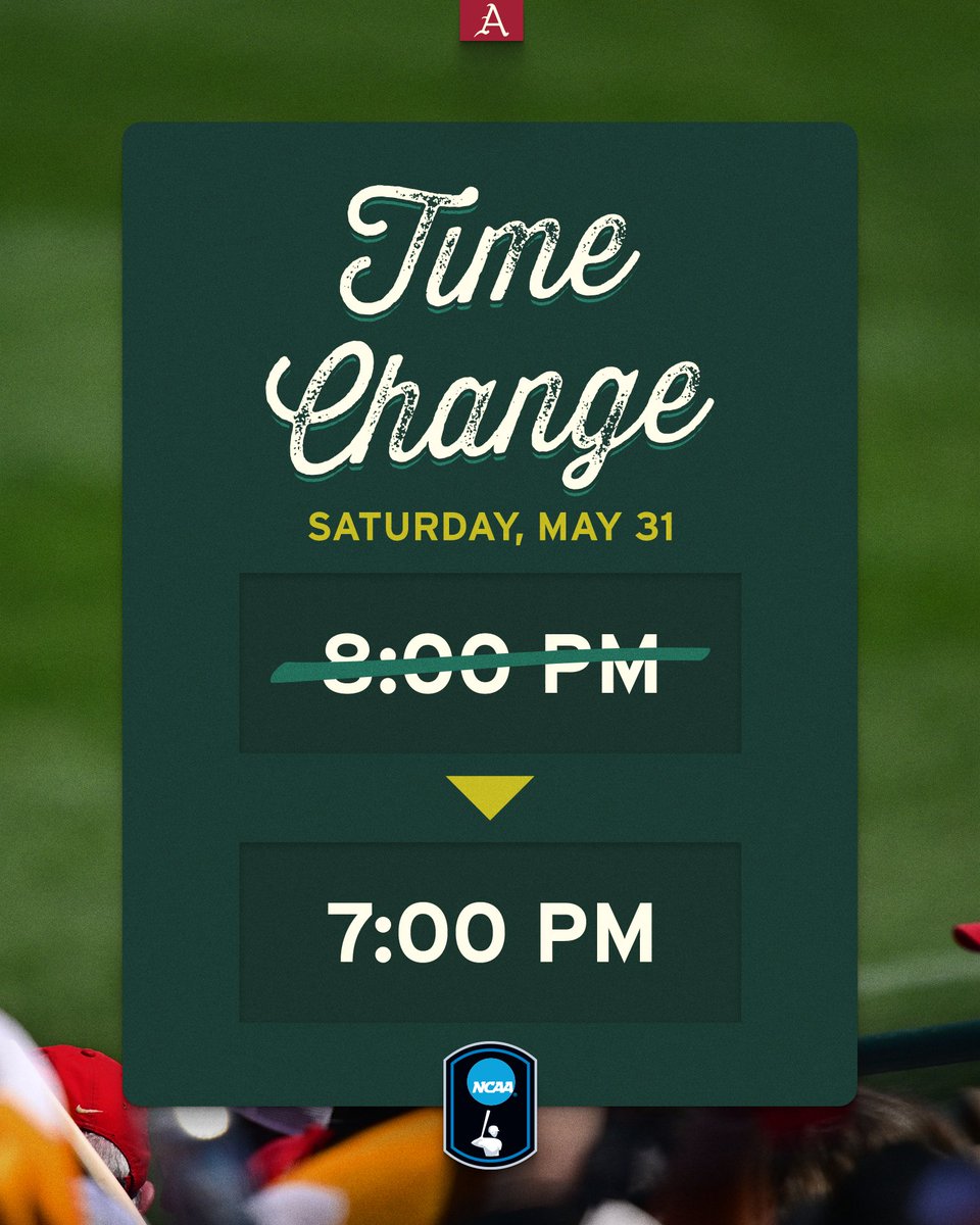 RazorbackBSB's tweet photo. 🚨 SCHEDULE UPDATE 🚨

Tonight's first pitch between Arkansas and Creighton has been moved up an hour. https://t.co/8IOw0MoltX