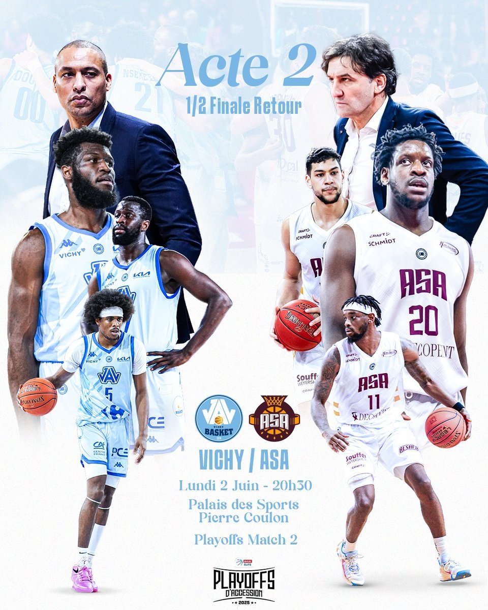 [#Basket] 💙 Tous en bleu pour la demi-finale des Playoffs !  
💥 Les joueurs de la <a href="/JAV/">John Vance</a> - J.A. Vichy Basket affronteront ce lundi l’@ASA - Alliance Sport Alsace lors de la demi finale retour. 💪 J-A, J-A-V !