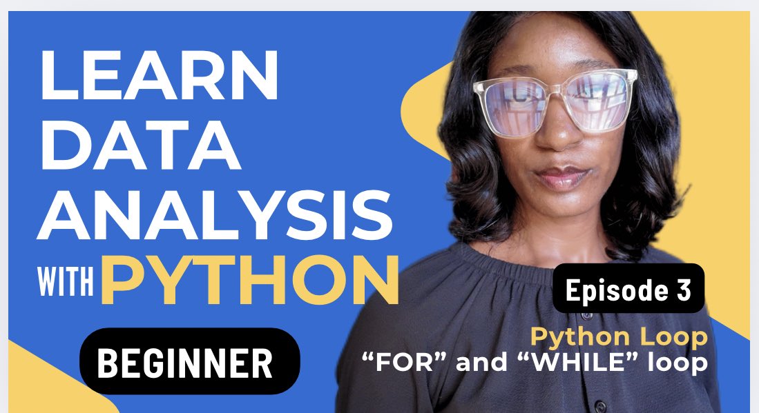 OLUWAY3MYSI's tweet image. Hey guys , new video has dropped on my YouTube Channel
Episode 3- Understanding Loops in python
Please don’t forget to like share and comment 🙏
youtu.be/QN37Oh8VHa4?si…
#dataanalysis #python #Pythonloops