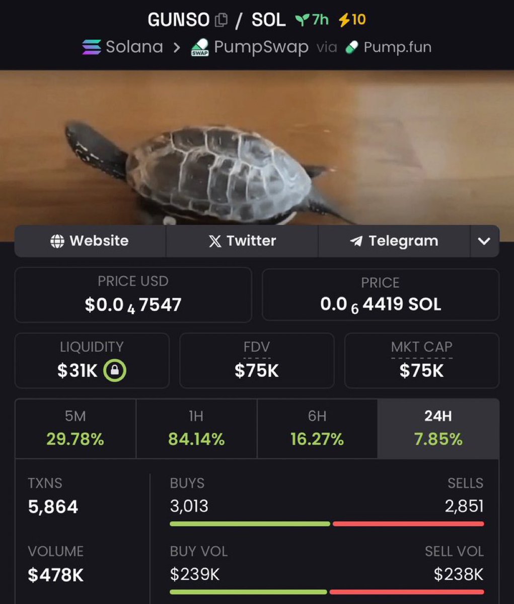 Altcoinpuls's tweet photo. I aped $GUNSO at $75k mcap for copy traders in my Alpha Telegram group 

$Solana #Trump $Elon #btc #Usdt #memecoin $white $Ego $botify #TrendingNow #Pumpswap $jos $Ez $Lens $Woofi $Mlg https://t.co/N8914NgQXN