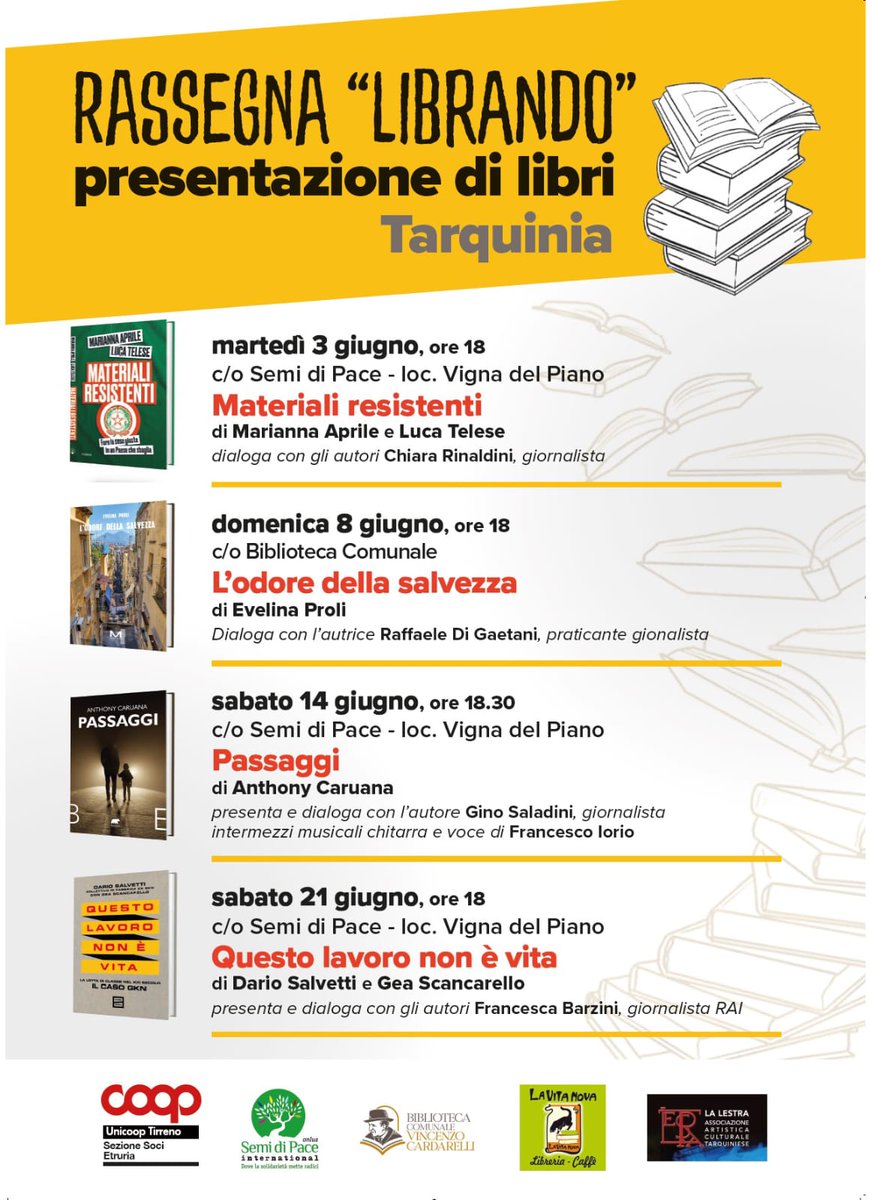 occhioviterbese's tweet image. Tarquinia, al via la rassegna letteraria “Librando”

Articolo integrale su  occhioviterbese.it/tarquinia-al-v…

#Librando #Arte #Cultura #Occhioviterbese #Tuscia #provinciadiViterbo #News #Notizie #Online