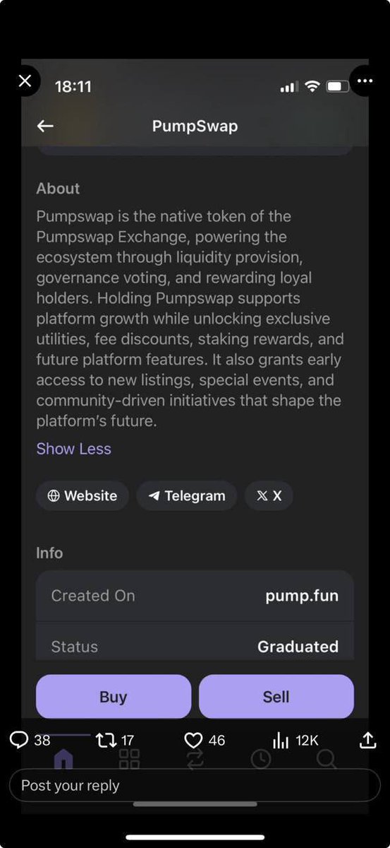 <a href="/SpeedWgmi/">SPEED</a> I will continue shilling pumpfun’s governance token for the pumpswap dex. Pumpswap token was stealth launched in October 2024, this will do beyond 1b MC. #pumpswap 

Check out the lore in our Tg t.me/pumpswap_offic…

CA: GMk6j2defJhS7F194toqmJNFNhAkbDXhYJo5oR3Rpump