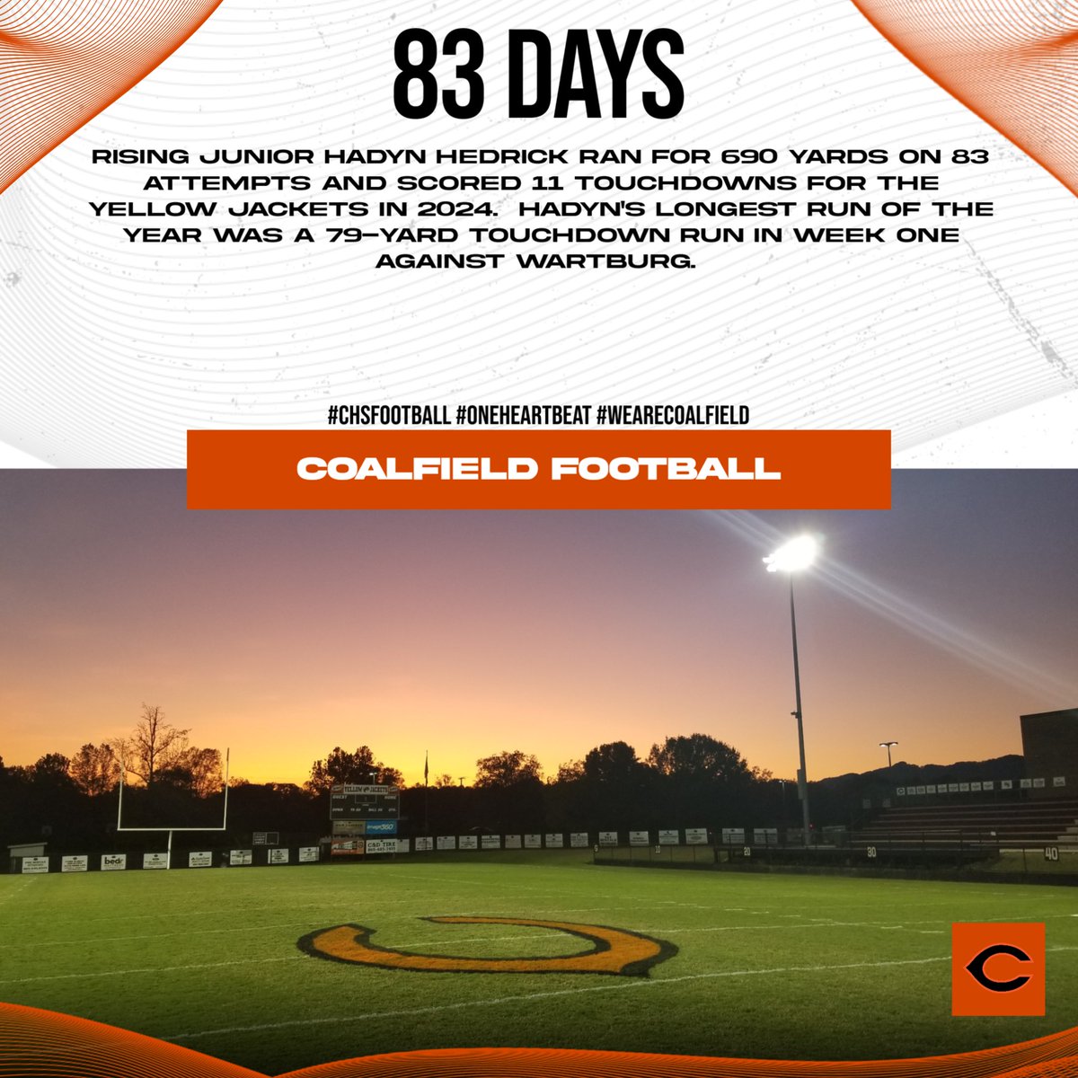 83 days to kickoff!
#CHSFootball #OneHeartbeat #WeAreCoalfield #CHSCountdown
