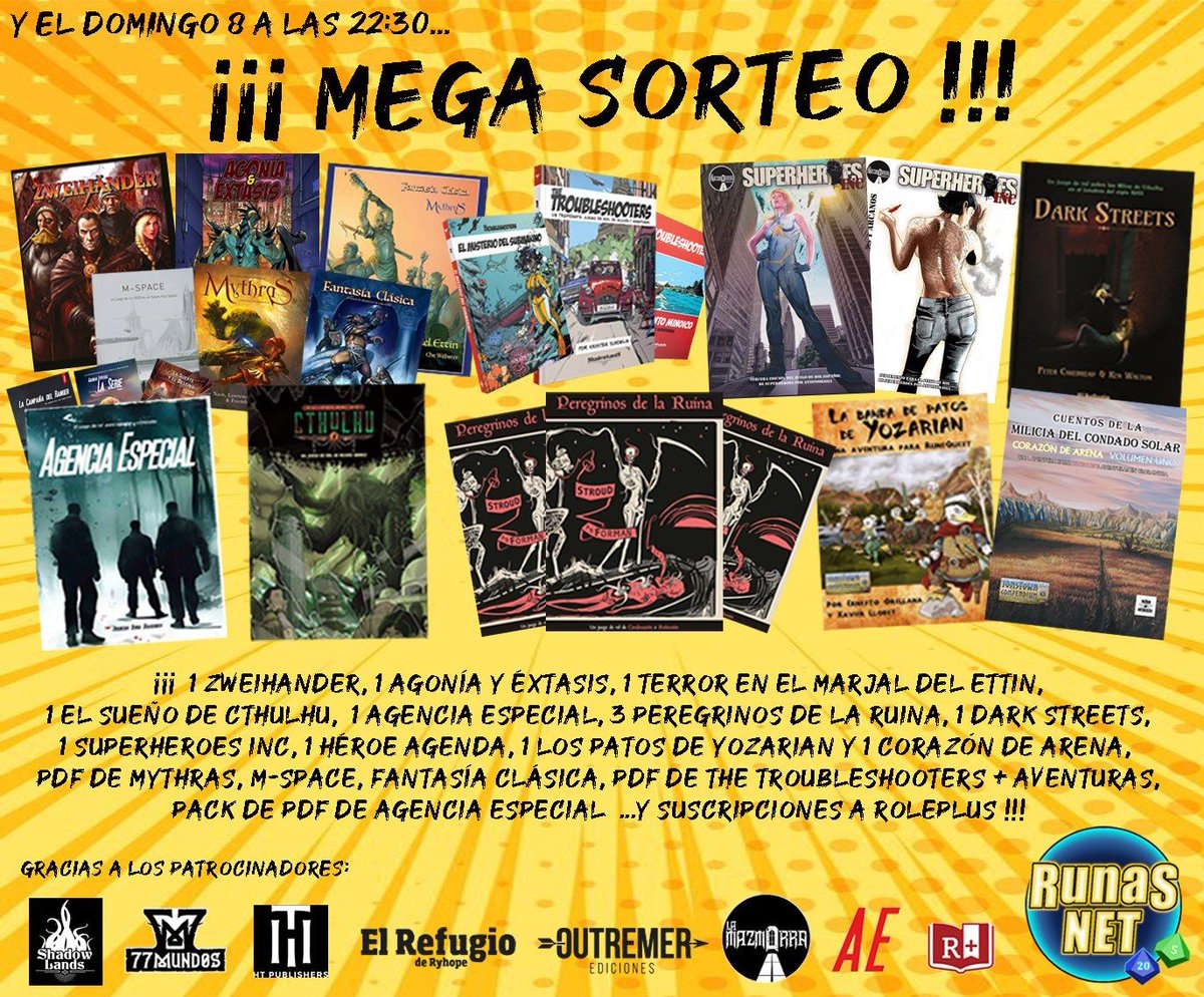 RunasNet (@runasnet) on Twitter photo <a href="/elrefugioedit/">El Refugio Editorial</a> <a href="/thorkrim/">Thorkrim</a> <a href="/Ed77Mundos/">77Mundos</a> <a href="/Conplumaypixel/">Con Pluma y Píxel</a> <a href="/DevirIberia/">Devir Iberia</a> <a href="/Shadowlandsed/">Shadowlands</a> <a href="/vulzen/">Pablo</a> <a href="/WalhallaEd/">Walhalla Ediciones</a> <a href="/TrueHitMan666/">Hitman 📜 🌒 🎲 🌒</a> <a href="/Terrax/">🐘 @Terrax@mastorol.es</a> Si después de esto no te duele el dedo de pulsar el check, no sé qué haces con tu vida. Bueeeeno, va, también tenemos sorteaco para todos los participantes. <a href="/elrefugioedit/">El Refugio Editorial</a> <a href="/thorkrim/">Thorkrim</a> <a href="/Ed77Mundos/">77Mundos</a> <a href="/Conplumaypixel/">Con Pluma y Píxel</a> <a href="/DevirIberia/">Devir Iberia</a> <a href="/Shadowlandsed/">Shadowlands</a> <a href="/vulzen/">Pablo</a> <a href="/WalhallaEd/">Walhalla Ediciones</a> <a href="/TrueHitMan666/">Hitman 📜 🌒 🎲 🌒</a> <a href="/Terrax/">🐘 @Terrax@mastorol.es</a> Si después de esto no te duele el dedo de pulsar el check, no sé qué haces con tu vida. Bueeeeno, va, también tenemos sorteaco para todos los participantes.