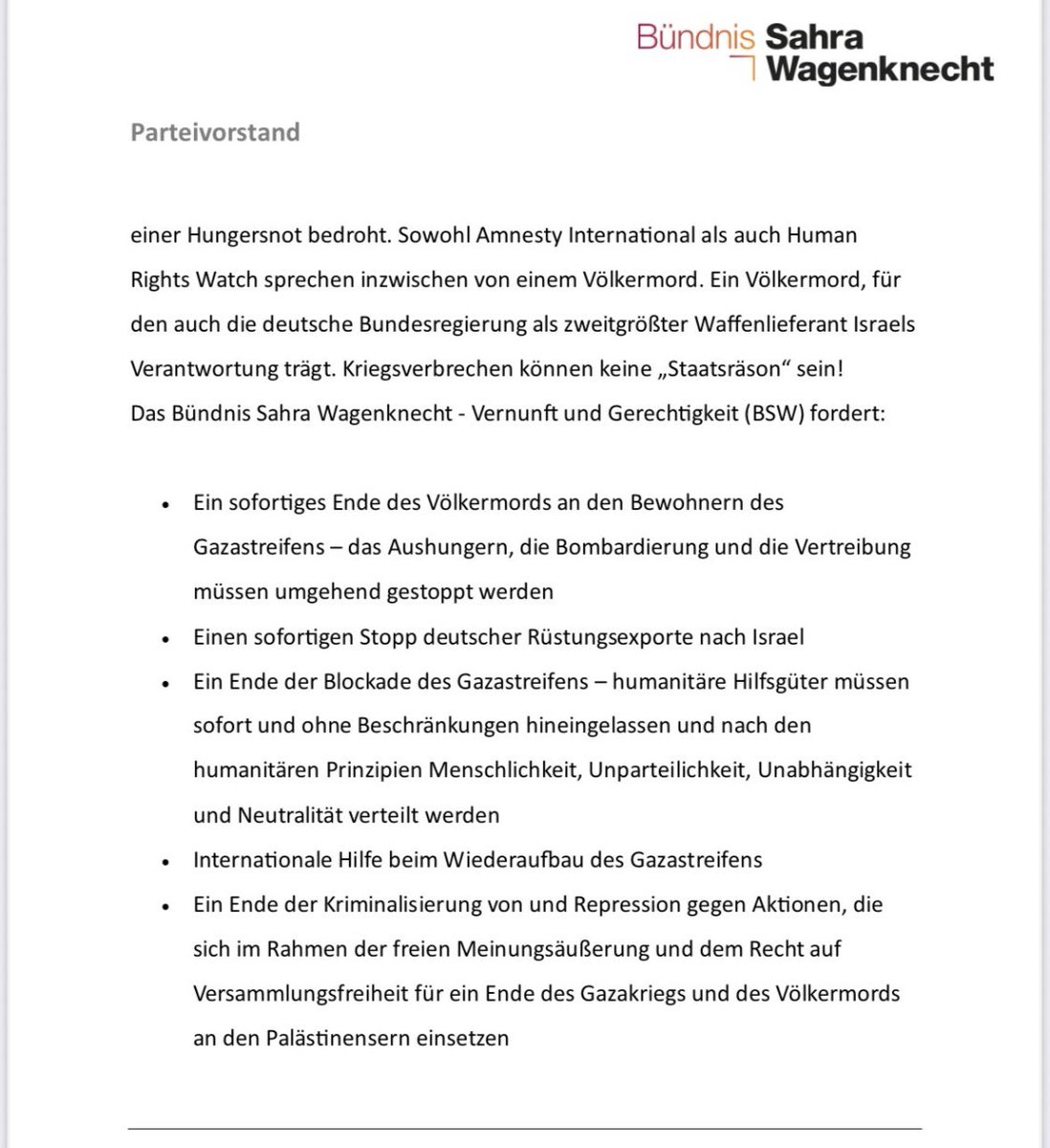 Ein längst überfälliger Beschluss des #BSW-Bundesvorstands — und ein klarer Widerspruch zur Solidaritätserklärung mit #Israel im #Bundesrat. Die Linie ist geklärt, aber das Problem bleibt: Widersprüche werden von Verantwortlichen in #Thüringen und #Brandenburg nicht anerkannt.