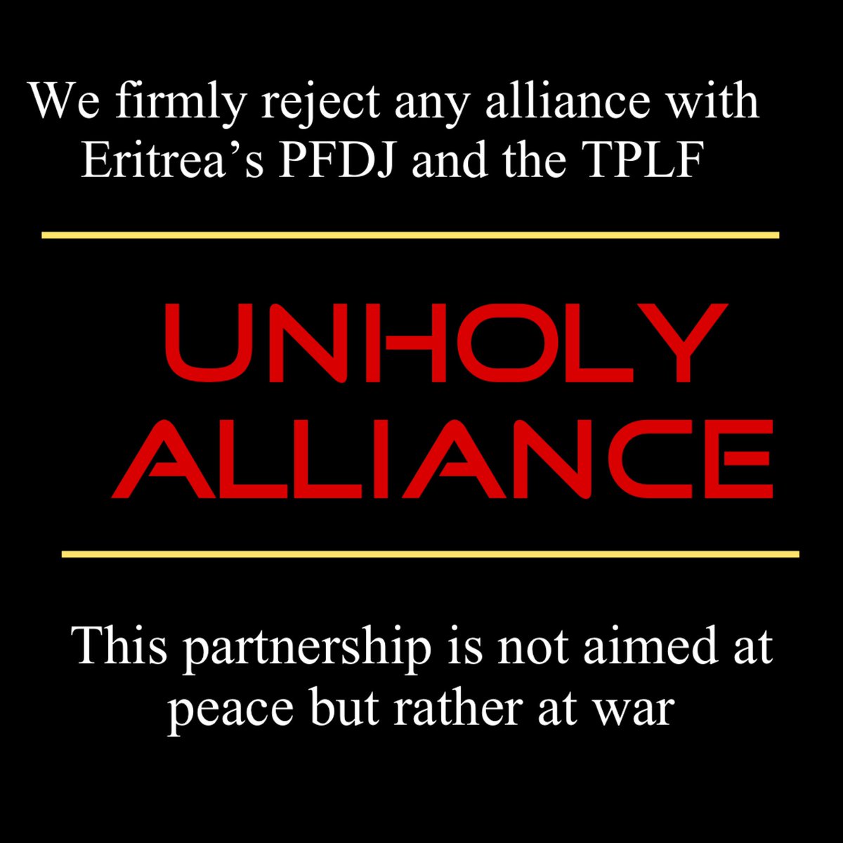 TigrayDF's tweet photo. #NoUnholyAlliance‼️
✨We, Tigrayans and our Eritrean diaspora allies including members of Brigade N’Hamedu reject the alliance ✌️ፅምዶ between Eritrea’s 🩸PFDJ and the🩸TPLF

✨This partnership is not aimed at peace but rather at war‼️

@AmbafranceET @SecRubio 
@USEmbassyAddis https://t.co/cUcmTi47GR