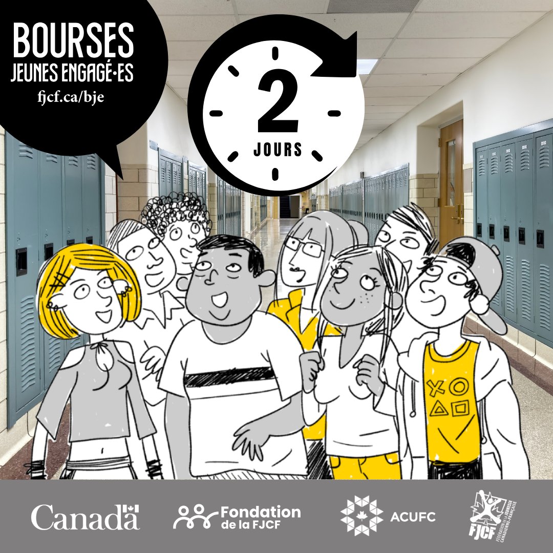 Oh là là, moins de 48H! Tu as déposé ta candidature? 

🔗Rends-toi sur notre lien en bio pour postuler aux Bourses jeunes engagé·es (BJE)! Tu attends quoi ? ;p

Merci à nos partenaires !
<a href="/ACUFC_info/">ACUFC</a>
- Fédération de la FJCF
- Gouvernement du Canada 

#BoursesJeunesEngagées