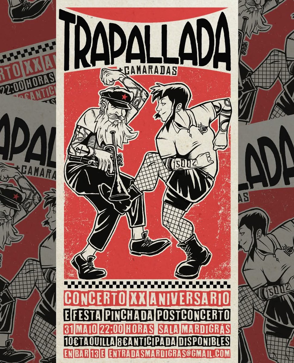 Esta noche se celebra en la <a href="/SalaMardiGras/">Sala MardiGrasCoruña</a> el XX aniversario de <a href="/TrapalladaEoe/">TRAPALLADA</a>

Después del concierto sigue la fiesta con Jorge en cabina y más tarde me podré yo a los mandos para finalizar la noche.

Apertura 22:00h
Inicio 22:30h

Taquilla 10€
Anticipada 8€

#acoruña #coruña