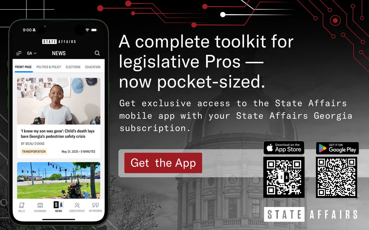 StateAffairsGA's tweet image. Subcribers, stay informed with real-time intel on the new StateAffairs app! 📲 Download now. #gapol
stateaffairs.com/mobile-app
