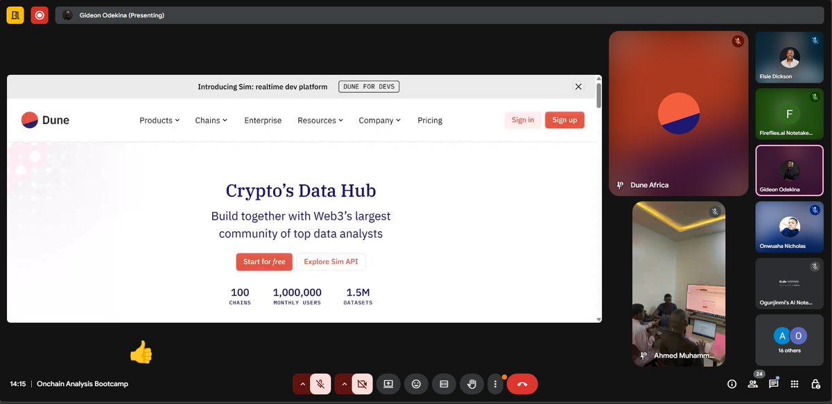 Ahmed | Onchain 🔗 (@amedo8033) on Twitter photo 🚨 <a href="/Dune_Africa/">Dune Africa</a> Bootcamp is LIVE! 🚨
Our second session of the Onchain Analysis Bootcamp is happening right now, and the energy is 🔥
Join us on meet.google.com/wcx-mbym-mev
as we explore real-time blockchain data, connect with fellow analysts, and learn directly from the best. 🚨 <a href="/Dune_Africa/">Dune Africa</a> Bootcamp is LIVE! 🚨
Our second session of the Onchain Analysis Bootcamp is happening right now, and the energy is 🔥
Join us on meet.google.com/wcx-mbym-mev
as we explore real-time blockchain data, connect with fellow analysts, and learn directly from the best.