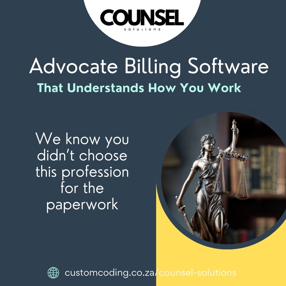 CustomCodingSA's tweet image. Leading legal billing and payments software
#customcoding
#counselsolution
#advocatebilling
#advocateinvoicing
#southafricanadvocate
#legalsoftware