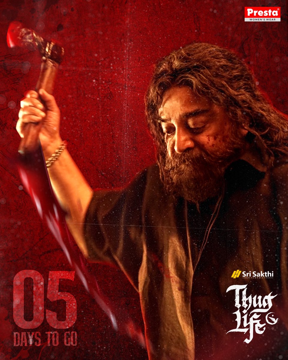 Sri Sakthi Cinemas (@srisakthicinema) on Twitter photo Vinveli Nayagan arrives in 5days 💥💥
Experience this absolute CINEMA on screens at @srisakthicinemas from JUNE 5TH 🌟
<a href="/ikamalhaasan/">Kamal Haasan</a> <a href="/SilambarasanTR_/">Silambarasan TR</a> <a href="/RKFI/">Raaj Kamal Films International</a> <a href="/MadrasTalkies_/">Madras Talkies</a> <a href="/arrahman/">A.R.Rahman</a>
#KamalHaasan𓃵 #ThuglifeFromJune5 #SilambarasanTR #Atman #Ulaganayagan #ARRahman #ManiRatnam Vinveli Nayagan arrives in 5days 💥💥
Experience this absolute CINEMA on screens at @srisakthicinemas from JUNE 5TH 🌟
<a href="/ikamalhaasan/">Kamal Haasan</a> <a href="/SilambarasanTR_/">Silambarasan TR</a> <a href="/RKFI/">Raaj Kamal Films International</a> <a href="/MadrasTalkies_/">Madras Talkies</a> <a href="/arrahman/">A.R.Rahman</a>
#KamalHaasan𓃵 #ThuglifeFromJune5 #SilambarasanTR #Atman #Ulaganayagan #ARRahman #ManiRatnam